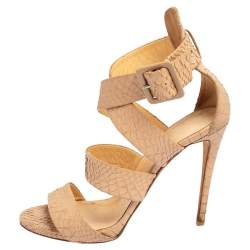 Pre Owned Giuseppe Zanotti Beige Python Embossed Leather Strappy Sandals Size 38.5