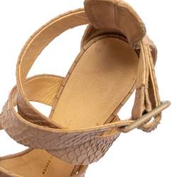 Pre Owned Giuseppe Zanotti Beige Python Embossed Leather Strappy Sandals Size 38.5