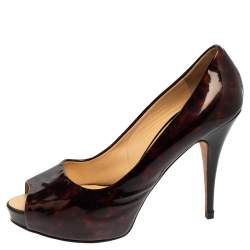 Giuseppe Zanotti Brown Tortoise Shell Patent Leather Peep Toe Platform Pumps Size 39
