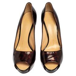 Giuseppe Zanotti Brown Tortoise Shell Patent Leather Peep Toe Platform Pumps Size 39