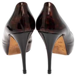 Giuseppe Zanotti Brown Tortoise Shell Patent Leather Peep Toe Platform Pumps Size 39