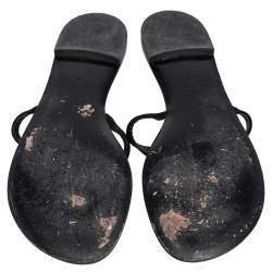 Pre Owned Giuseppe Zanotti Black Suede Crystal Embellished Thong Flats Size 38