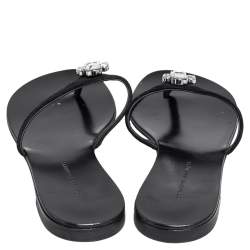 Pre Owned Giuseppe Zanotti Black Suede Crystal Embellished Thong Flats Size 38