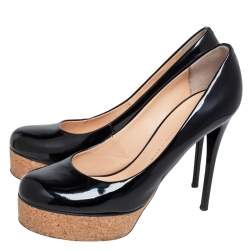 Giuseppe Zanotti Black Patent Leather Cork Platform Pumps Size 38.5