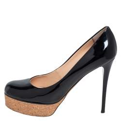 Giuseppe Zanotti Black Patent Leather Cork Platform Pumps Size 38.5