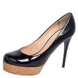 Giuseppe Zanotti Black Patent Leather Cork Platform Pumps Size 38.5