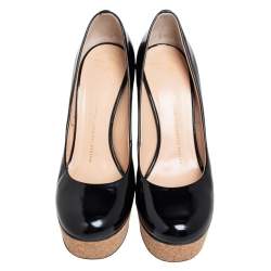 Giuseppe Zanotti Black Patent Leather Cork Platform Pumps Size 38.5