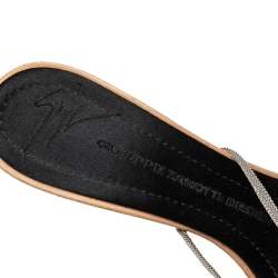 Pre Owned Giuseppe Zanotti Black Satin Crystal Encrusted Fish Bone Embellished Sandals Size 39