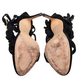 Pre Owned Giuseppe Zanotti Black Suede Coline Wings Sandals Size 40