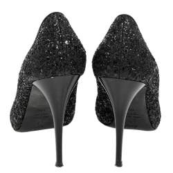 Pre Owned حذاء كعب عالي جوسيبي زانوتي مقدمة مفتوحة شارون غليتر أسود مقاس 37.5