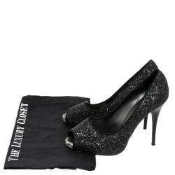 Pre Owned حذاء كعب عالي جوسيبي زانوتي مقدمة مفتوحة شارون غليتر أسود مقاس 37.5