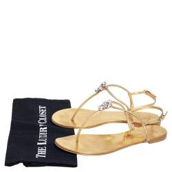 Pre Owned Giuseppe Zanotti Gold Leather Thong Flat Sandals Size 38.5