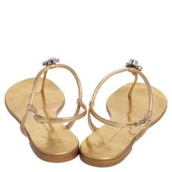 Pre Owned Giuseppe Zanotti Gold Leather Thong Flat Sandals Size 38.5