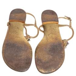 Pre Owned Giuseppe Zanotti Gold Leather Thong Flat Sandals Size 38.5