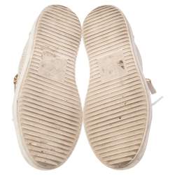 Pre Owned Giuseppe Zanotti Gold/Cream Python Embossed Leather And Leather Double Zip Low Top Sneakers Size 39