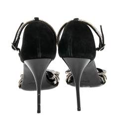 Pre Owned صندل جوسيبي زانوتي سير كاحل تفاصيل فيونكة مزخرف كريستال أسود مقاس 39