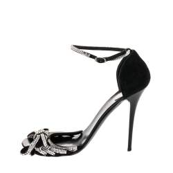 Pre Owned صندل جوسيبي زانوتي سير كاحل تفاصيل فيونكة مزخرف كريستال أسود مقاس 39