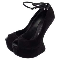 Pre Owned Giuseppe Zanotti Black Suede Heelless Peep Toe Platform Pumps Size 39