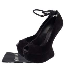 Pre Owned Giuseppe Zanotti Black Suede Heelless Peep Toe Platform Pumps Size 39