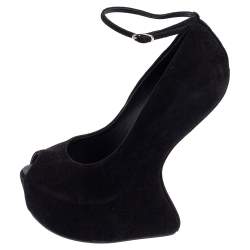 Pre Owned Giuseppe Zanotti Black Suede Heelless Peep Toe Platform Pumps Size 39