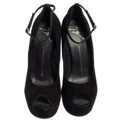 Pre Owned Giuseppe Zanotti Black Suede Heelless Peep Toe Platform Pumps Size 39