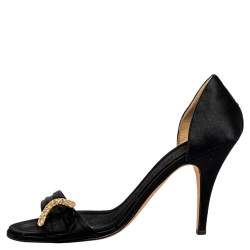 Pre Owned Giuseppe Zanotti Black Satin Embellished Open Toe Pumps Size 40