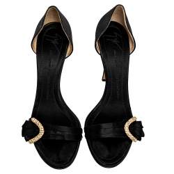 Pre Owned Giuseppe Zanotti Black Satin Embellished Open Toe Pumps Size 40