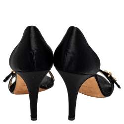 Pre Owned Giuseppe Zanotti Black Satin Embellished Open Toe Pumps Size 40