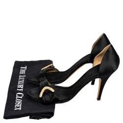 Pre Owned Giuseppe Zanotti Black Satin Embellished Open Toe Pumps Size 40