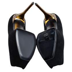 Pre Owned Giuseppe Zanotti Black Suede Liza Peep Toe Platform Pumps Size 41