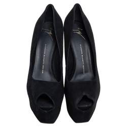 Pre Owned Giuseppe Zanotti Black Suede Liza Peep Toe Platform Pumps Size 41