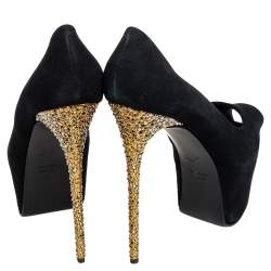 Pre Owned Giuseppe Zanotti Black Suede Liza Peep Toe Platform Pumps Size 41