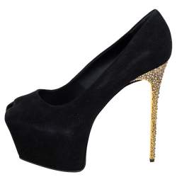 Pre Owned Giuseppe Zanotti Black Suede Liza Peep Toe Platform Pumps Size 41