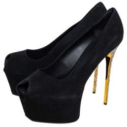 Pre Owned Giuseppe Zanotti Black Suede Liza Peep Toe Platform Pumps Size 41