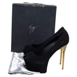 Pre Owned Giuseppe Zanotti Black Suede Liza Peep Toe Platform Pumps Size 41