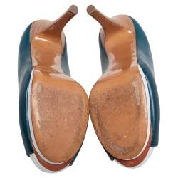 Pre Owned حذاء كعب عالي جوسيبي زانوتي جلد أزرق مقدمة مفتوحة نعل سميك مقاس 41