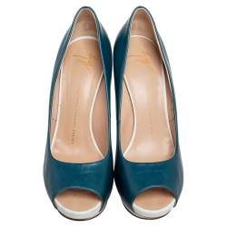 Pre Owned حذاء كعب عالي جوسيبي زانوتي جلد أزرق مقدمة مفتوحة نعل سميك مقاس 41