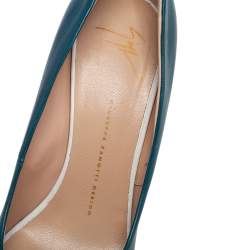 Pre Owned حذاء كعب عالي جوسيبي زانوتي جلد أزرق مقدمة مفتوحة نعل سميك مقاس 41