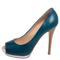 Pre Owned حذاء كعب عالي جوسيبي زانوتي جلد أزرق مقدمة مفتوحة نعل سميك مقاس 41