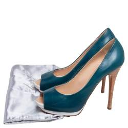 Pre Owned حذاء كعب عالي جوسيبي زانوتي جلد أزرق مقدمة مفتوحة نعل سميك مقاس 41