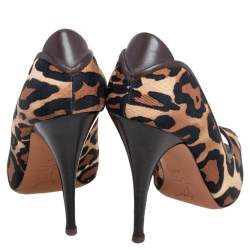 Giuseppe Zanotti Leopard Print Canvas and Leather Trim Peep Toe Pumps Size 41