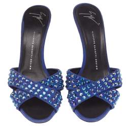 مملوكة مسبقًا Giuseppe Zanotti Blue Suede Embellished Slide Sandals Size 40