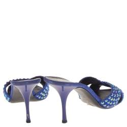 مملوكة مسبقًا Giuseppe Zanotti Blue Suede Embellished Slide Sandals Size 40