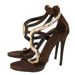 Giuseppe Zanotti Brown Suede Alien Ankle Strap Sandals Size 37