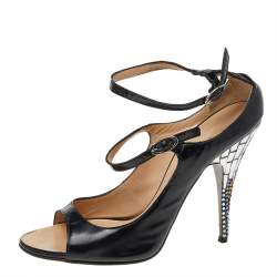 Giuseppe Zanotti Black Leather Embellished Heel Ankle Strap Sandals Size 37