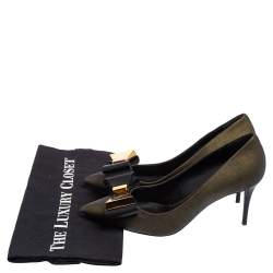 Pre Owned Giuseppe Zanotti Metallic Bronze Leather Bow Embellished Pointed Toe Pumps  Size 37.5