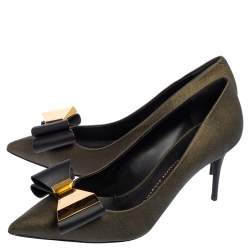 Pre Owned Giuseppe Zanotti Metallic Bronze Leather Bow Embellished Pointed Toe Pumps  Size 37.5