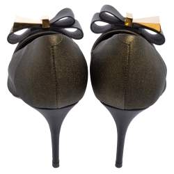 Pre Owned Giuseppe Zanotti Metallic Bronze Leather Bow Embellished Pointed Toe Pumps  Size 37.5