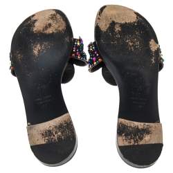 Pre Owned Giuseppe Zanotti Black Suede Crystal Embellished Flats Size 38 