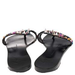 Pre Owned Giuseppe Zanotti Black Suede Crystal Embellished Flats Size 38 